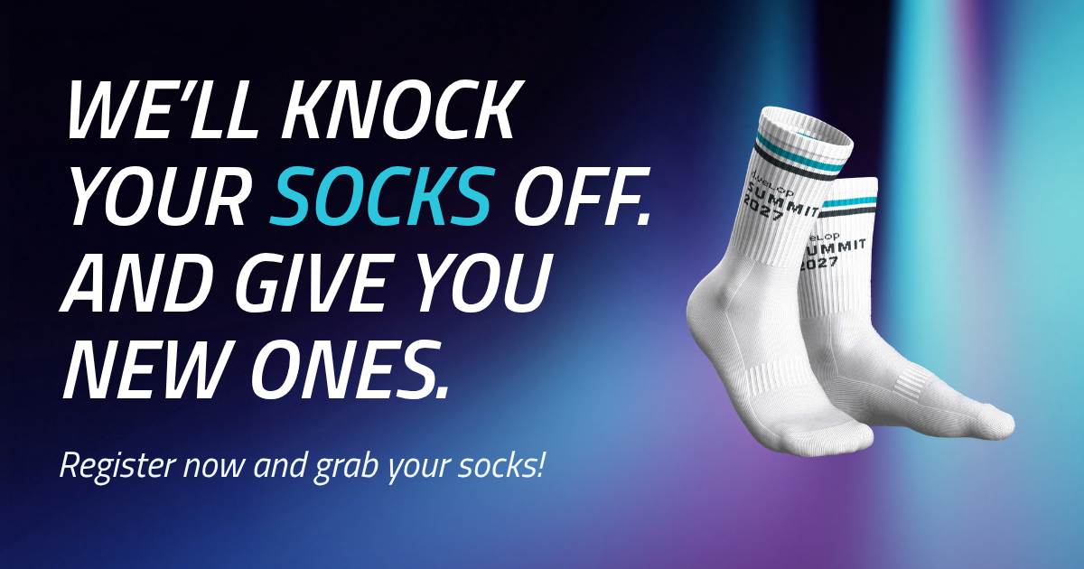 Headergrafik Website ENG - d.velop SUMMIT 2027 Auf die Socken, fertig, los!